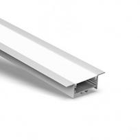 Įleidžiamas platus anoduoto aliuminio profilis su matiniu stiklu 1-5 eilėms LED juostelių gipso kartono plokštėms, plytelėms, baldams ir kt., 3m x 74mm x 35mm