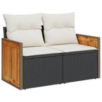 Dvivietė sodo sofa，Lauko sofa su pagalvėlėmis, juodos spalvos, poliratanas CFE64279