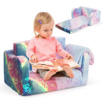 Costway vaikiška sofa su antklode 2 viename sulankstoma sofa / atlošimas mažiems vaikams Rainbow