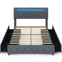 Costway dvigulės lovos rėmas su LED lemputėmis,140 x 200 cm, pilka