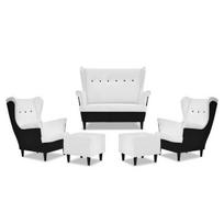 ARI DUO poilsio komplektas, sofa, foteliai, pufai, Family Meble, juoda ir balta