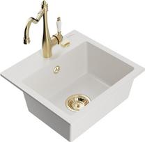 Mexen Milo vienos dalies granito virtuvės kriauklė su Carla maišytuvu, balta - 6505-20-670700-50, 435x410x171 mm