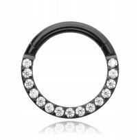 Titano Clicker Auskaras Juodas su Baltomis Cirkonio Akimis 1.2/8 mm