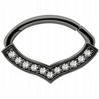 Juodas Clicker Auskaras su Baltomis Cirkonio Akutėmis 1.2/6 mm