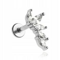 Sidabrinis labret auskaras su cirkoniu, kairysis 1,2/6 mm