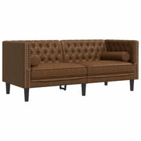 Dvivietė chesterfield sofa，Poilsio sofa su pagalvėlėmis, ruda, dirbtinė oda CFE96688