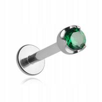 Titano labret auskaras su žalia cirkoniu, 1.2/8/4.5 mm
