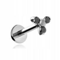 Titaninis labret auskaras su 3 juodais cirkoniais, 1.2/8/4 mm