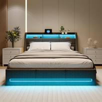 Lova 160*200CM, minkšta lova su LED lempute ir lizdu, pilka