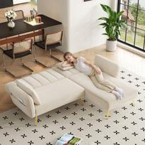 L formos sofa, su miegojimo funkcija, smėlio spalvos