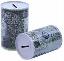 Metalinė "auksinė" taupyklė su banknotų dizainu
