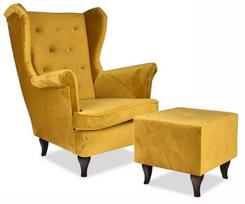 "Diana" fotelis su atramomis kojoms "Scandinavian Family Furniture" medaus aukso spalvos