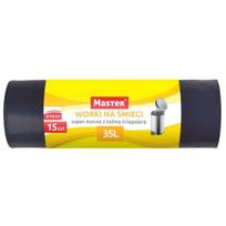 Master LDPE juodi šiukšlių maišai su lipnia juosta, 35 l, 15 vnt.