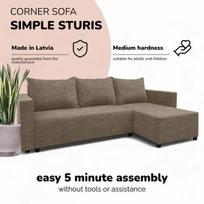 Kampinis išskleidžiamas sofos su dėžute „Simple Sturis“, „Podrez“, smėlio spalvos