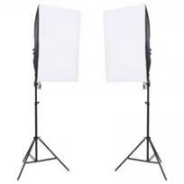 Fotostudijos rinkinys su šviestuvais, fonu ir reflektoriumi