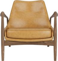Audo Copenhagen Fotel The Seal Lounge 73 cm, orzech, tapicerowany, skóra koniakowa