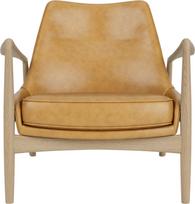 Audo Copenhagen Fotel The Seal Lounge 73 cm, šviesus ąžuolas, apmuštas, konjako odos spalvos