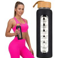 Peterson motyvacinė stiklinė vandens gertuvė su silikoniniu dėklu, juoda, 960 ml D68