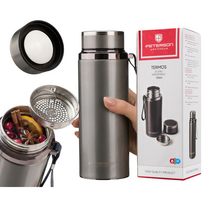 „Peterson“ plieninis termopuodelis 750 ml su arbatos sieteliu, sidabrinis, karštiems ir šaltiems gėrimams D87