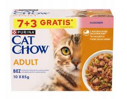 PURINA Cat Chow Adult kačių ėdalas su lašiša ir žaliosiomis pupelėmis želė 10x85g