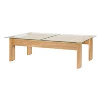 Natūralios spalvos kavos staliukas su stikliniu stalviršiu 86x132 cm Naiko – noo.ma