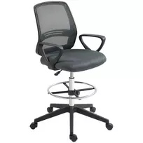Biuro kėdė Vinsetto, ergonomiška, su porankiais ir reguliuojamu kojų atramu, tinklelio apmušalu, pilka