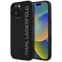 Karl Lagerfeld HC 3D Rubber Case, Elongated Glitter for iPhone 16 Pro, black