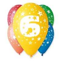 Balionai „6 gimtadienis“ – spalvoti balionai su skaičiumi 6 (5 vnt./30 cm) šeštojo gimtadienio šventei
