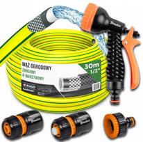 GUMINĖ SODO ŽARNA 1/2" 30 m 4 SLUOKSNIŲ + Purkštuvas ir jungtys BRADAS rinkinys