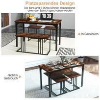 Costway pietų stalas su suolu ir amp; 2 kėdžių rinkinys iš 4 virtuvės stalų pramoninė valgomojo grupė virtuvei 120 x 60 x 75 cm ruda