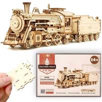 Lavinamoji ir smulkiosios motorikos įgūdžius lavinanti medinė 3D dėlionė LIVMAN ZY-173 su autentišku amerikietiško garvežio dizainu, 1:80 masteliu, 308 detalės rinkinyje