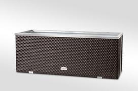 Lauko vazonas iš poliuretano su aliuminio metalo apdaila, šviesiai ruda, 130 cm x 40 cm x 45 cm