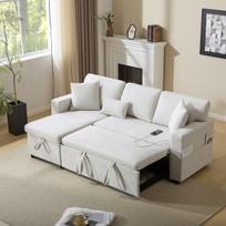 Kampinė sofa su lova, stalčiu ir lentyna, beige