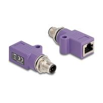 Delock M12 Adapter D-kodiert 4 Pin Stecker zu RJ45 Buchse Cat.5e mit Befestigungsloch gerade violett