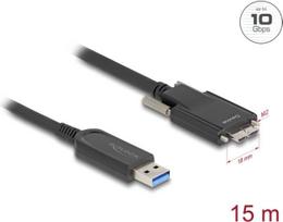 Delock Aktives Optisches Kabel USB 10Gbps Typ-A Stecker zu Typ Micro-B Stecker mit Schrauben 15 m (83217)