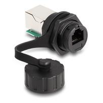 Delock Kabelverbinder RJ12 Buchse zu RJ12 Buchse zum Einbau mit Verschlusskappe IP68 staub- und wasserdicht schwarz