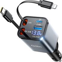 Gritin 4-in-1 automobilinis įkroviklis USB-C 69W, 12V, įtampos ekranas, greitas įkrovimas, iPhone (GT-69W)