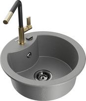 Granitinė virtuvinė plautuvė Mexen Diego su maišytuvu ir sifonu, Grey+Black/Gold