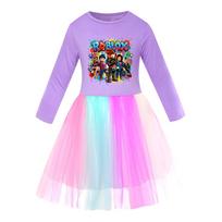 5578 Children Girls Roblox Print Casual Mesh Rainbow Dress 110cm