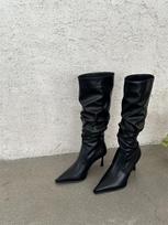 Moteriški laisvi aukštakulniai batai iki kelių, užmaunami stiletto kulnais, seksuali smailianosė aukštakulnė avalynė moterims plačiam blauzdos apimčiai, su kačiuko kulnais, užmaunami batai, rudeninė žieminė avalynė 35 juoda