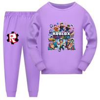 5573 Vaikams Berniukams Mergaitėms Roblox Spaudos Viršutinė dalis Kelnės Pižamos Rinkinys 110cm violetinė