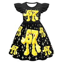 82833 Kids Girls Steal a Brainrot 67 Six Seven Print Ruffle Sleeveless Princess Dress 100cm