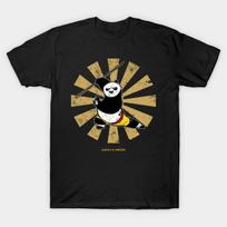 Vyriški juodi marginti marškinėliai Kung Fu Panda Retro Japoniškas Bešepetėlis Perdavimo Popieriaus Spaudas Medvilniniai marškinėliai S juoda