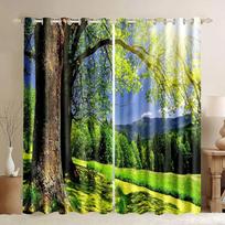 3D miško spausdinimas Užuolaidos Medžiai Kelias Žalia Veja Gamta Scena Langas Užuolaidos Miegamasis Svetainė Plona užuolaida Dekoruoti W50H130(CM)x2&Hook