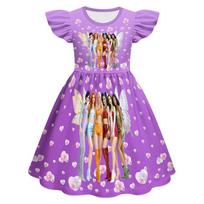 82983 Kids Girls KATSEYE Printed Ruffle Sleeves Summer Dress 100cm violetinė