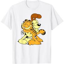 Garfieldas ir Odie Glėbesiuojasi Mielas Animacinis Katė ir Šuo Marškinėliai S balta