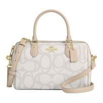 Rankinė ant peties Coach Rowan Satchel 25 Metalinis logotipas Dengtas drobės rankinė Vidutinio dydžio Moteriškos rankinės Dramblio kaulo CBM15-IMIVO Basic Set (Bag+Dust Bag)