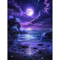 Purple Moon Gem Decorative Painting, 5D Night Rhinestone Dot Gem Paint Art Painting, Art Crafts Wall Decoration Round 20x30cm