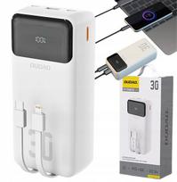 Atsarginis maitinimo šaltinis ("Power Bank") „Dudao K15Max 30000mAh PD 22.5W“ išorinė baterija su USB-C ir „Lightning“ laidais, balta