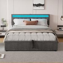 Lova 160×200 CM, su LED apšvietimu ir USB sąsaja, reguliuojamas galvūgalis, hidrauliniu būdu pakeliamas lovos rėmas, pilka